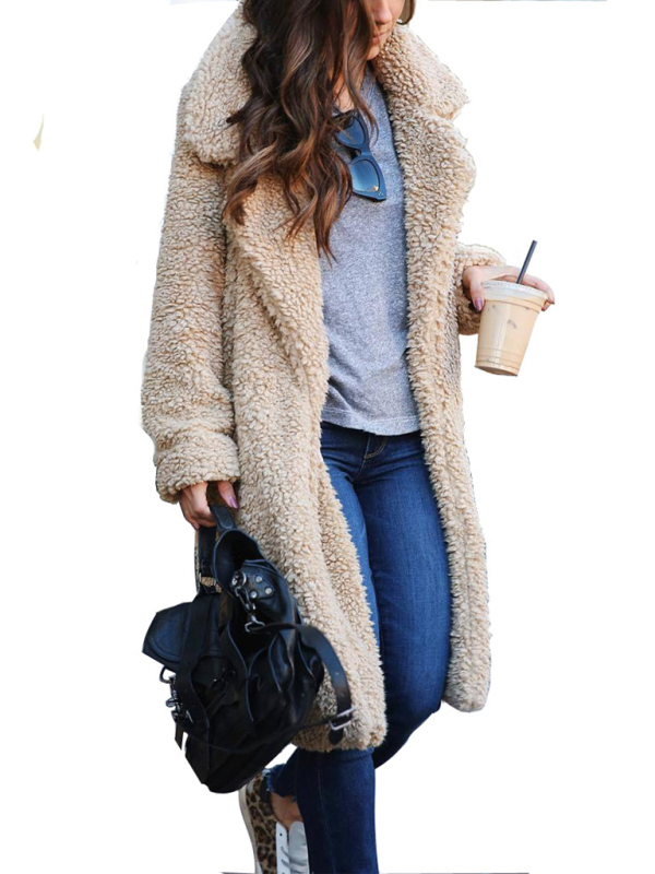 Women's loose long sleeve lapel plush jacket - Image 6