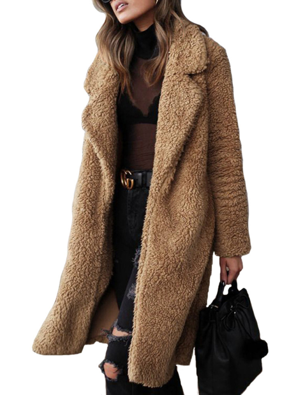 Women's loose long sleeve lapel plush jacket - Image 2