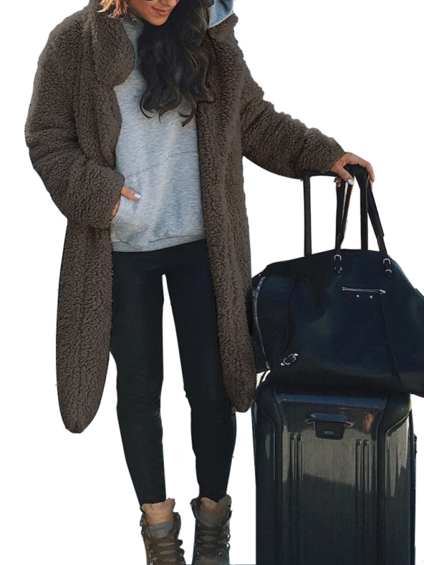 Women's loose long sleeve lapel plush jacket - Image 12