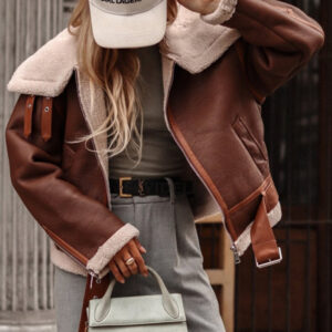 Women's new lapel lamb wool jacket women's street motorcycle style jacket