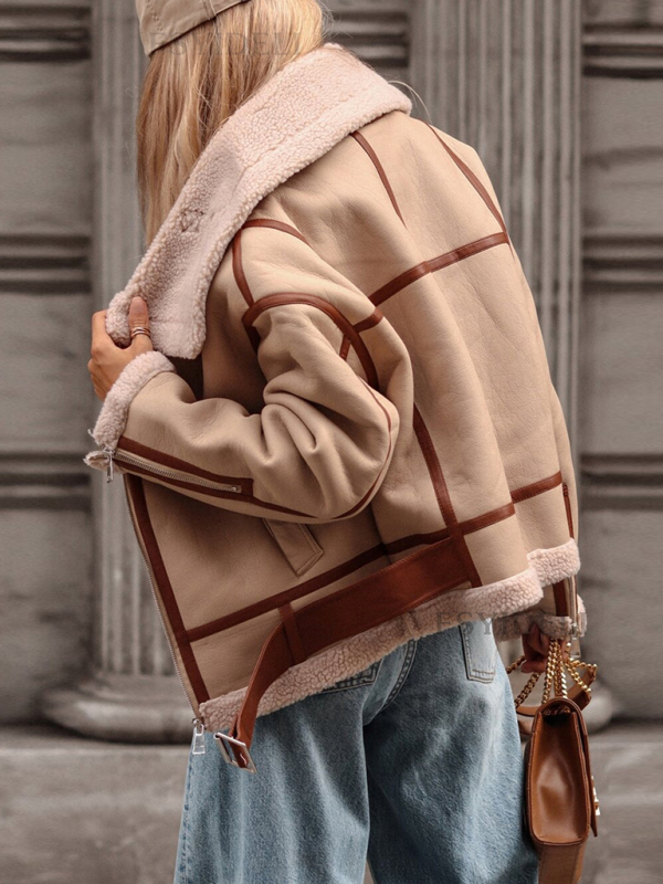 Women's new lapel lamb wool jacket women's street motorcycle style jacket - Image 3