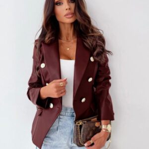 Women's new long-sleeved double-breasted fashionable PU leather suit