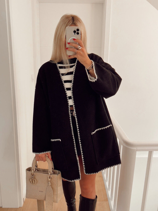 Women's new contrast color woolen jacket - Image 5