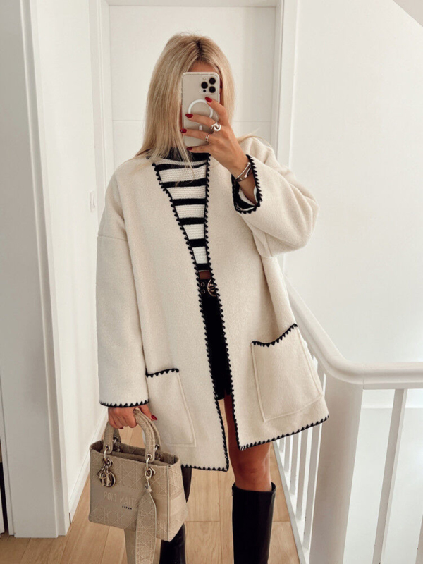 Women's new contrast color woolen jacket - Image 2