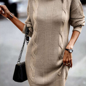 Women's Mid-Length Turtleneck Long Sleeve Sweater Dress