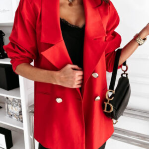 Women's new casual jacket double breasted solid color suit