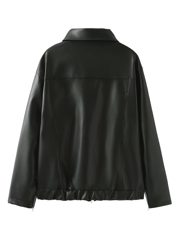 New Fashion Black Bow Zipper Leather Jacket - Image 5