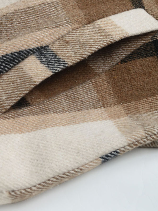 Women's new mid-length plaid cardigan retro brushed plaid patchwork jacket - Image 4