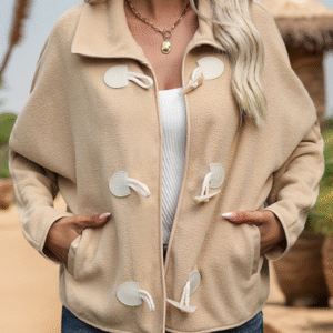 Women's Street Fashion Cropped Jacket Loose Polar Fleece Lapel Horn Button Coat