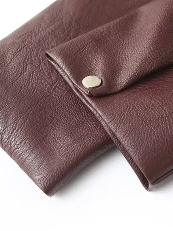 Ladies new casual solid color square collar leather jacket - Image 2