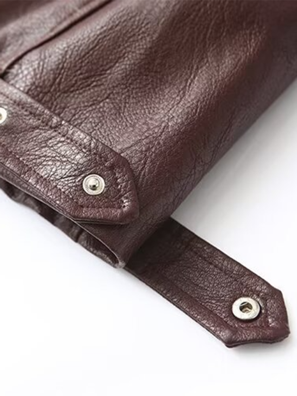 Ladies new casual solid color square collar leather jacket - Image 3