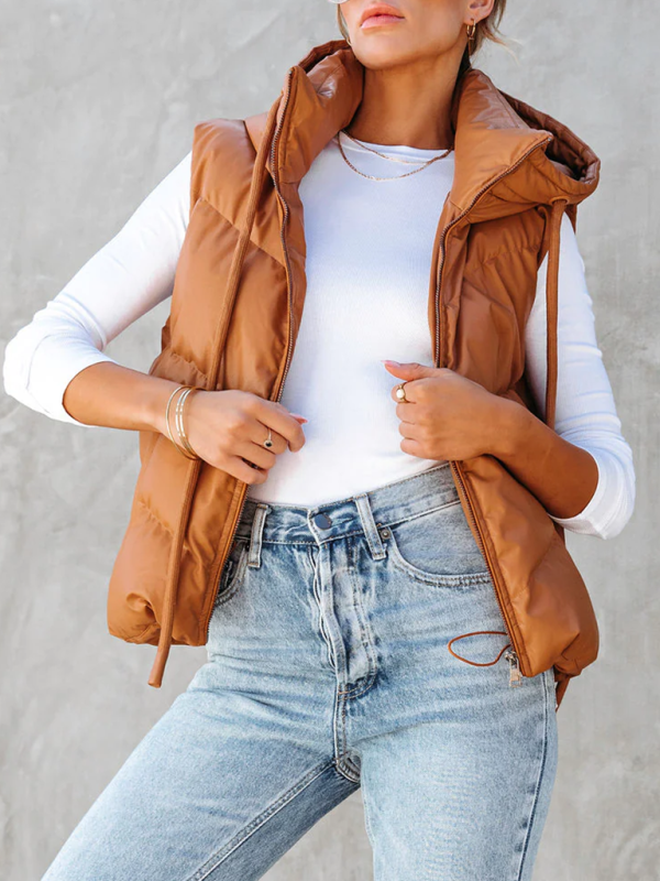 Women's Loose Thickened Short Hooded Down Cotton Sleeveless Double Pocket Vest - Image 15