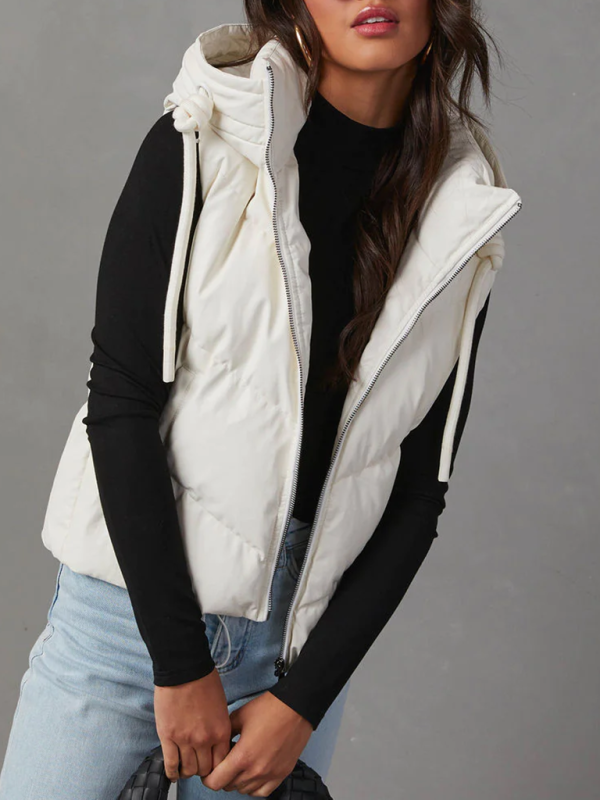 Women's Loose Thickened Short Hooded Down Cotton Sleeveless Double Pocket Vest - Image 6