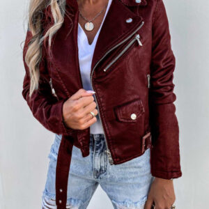 PU leather jacket biker short zipper jacket