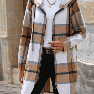 New retro classic plaid long jacket loose casual hooded jacket