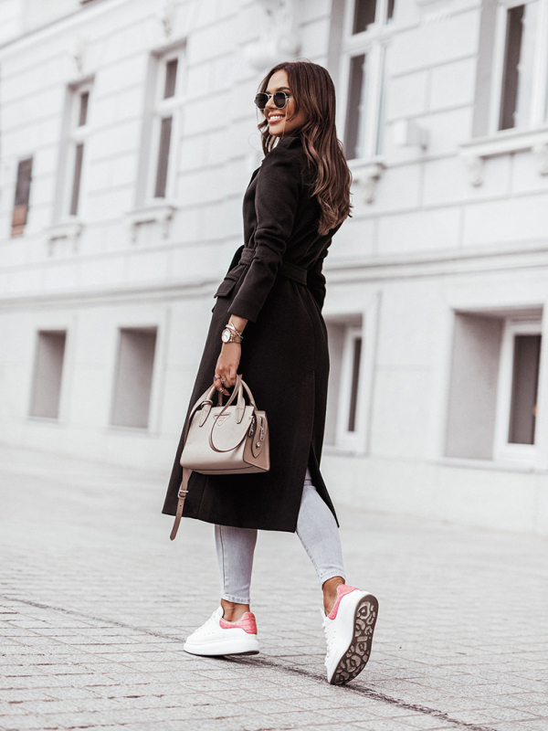 Autumn and winter simple long-sleeved V-neck tie jacket for women - Image 14