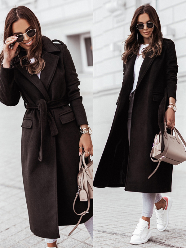 Autumn and winter simple long-sleeved V-neck tie jacket for women - Image 15