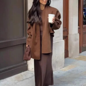 Scarf collar woolen long sleeve casual jacket