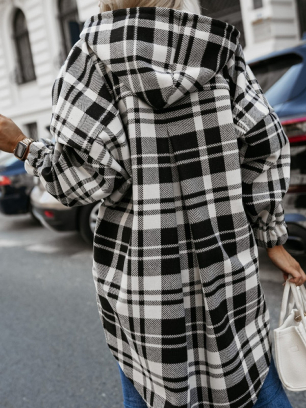 Ladies new loose fashion casual hooded plaid jacket - Image 13