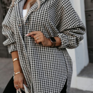 Ladies new loose fashion casual hooded plaid jacket