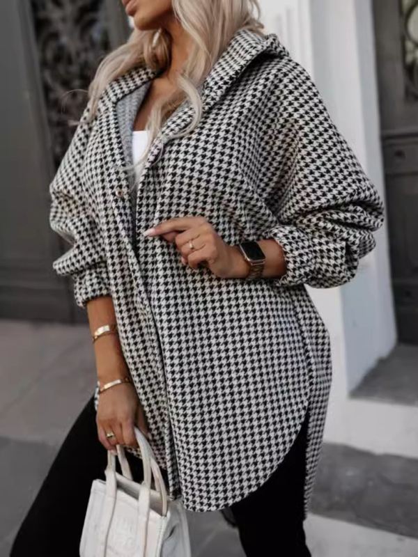 Ladies new loose fashion casual hooded plaid jacket - Image 7