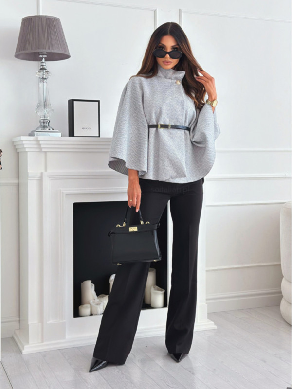 Winter Fashion Solid Color Waist Tie Woolen Cape Coat Women's Clothing - Image 14