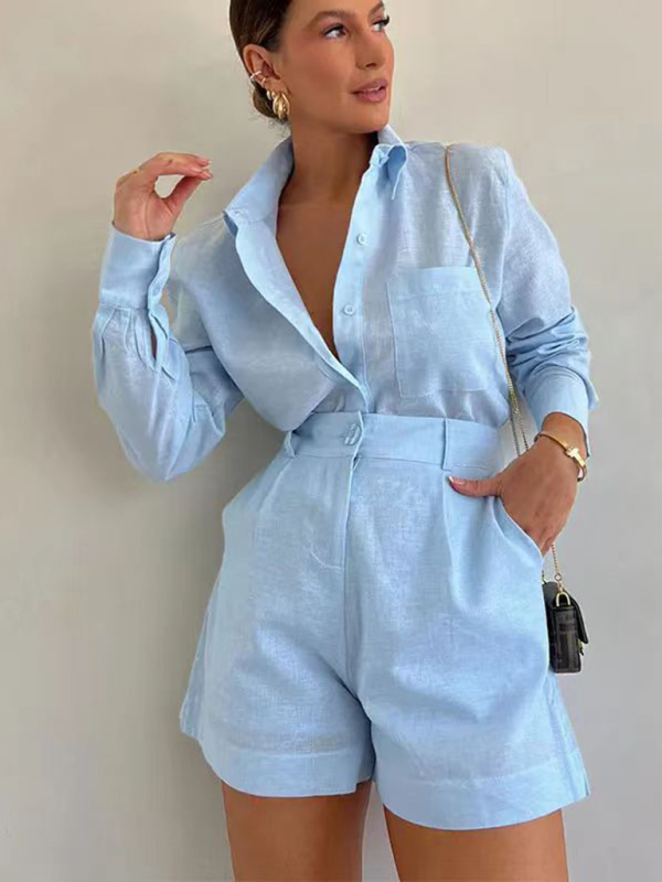 Fashion casual short trousers and long-sleeved shirt set - Image 8