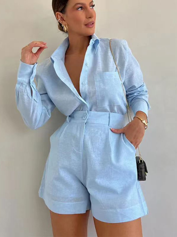 Fashion casual short trousers and long-sleeved shirt set - Image 9