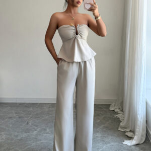 Elegant and simple design tube top straight pants suit