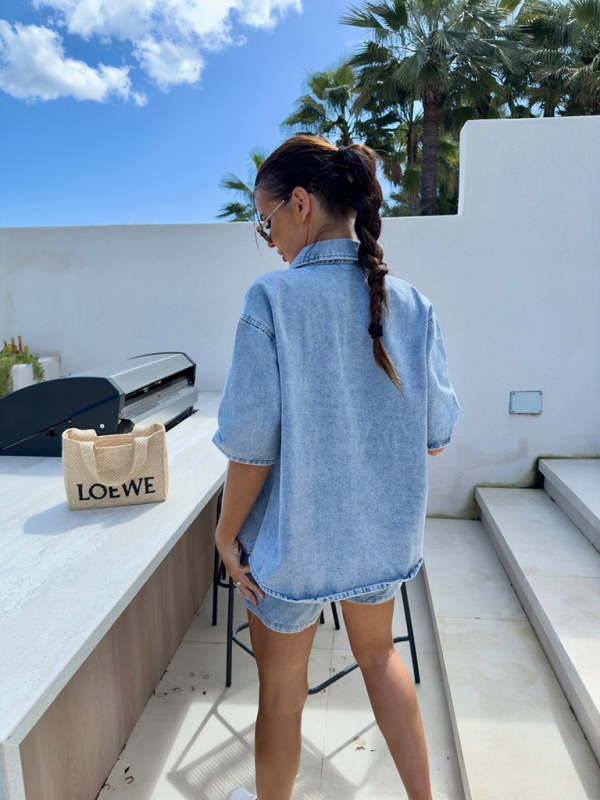 Casual loose short-sleeved shirt and denim shorts set - Image 7