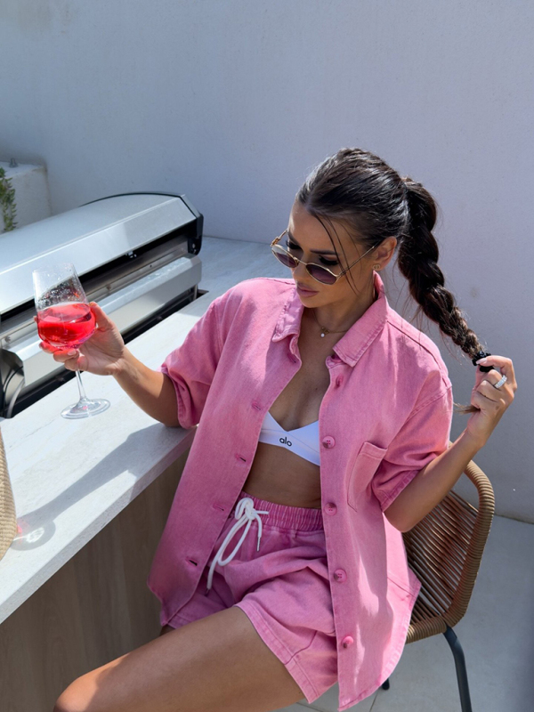 Casual loose short-sleeved shirt and denim shorts set - Image 5