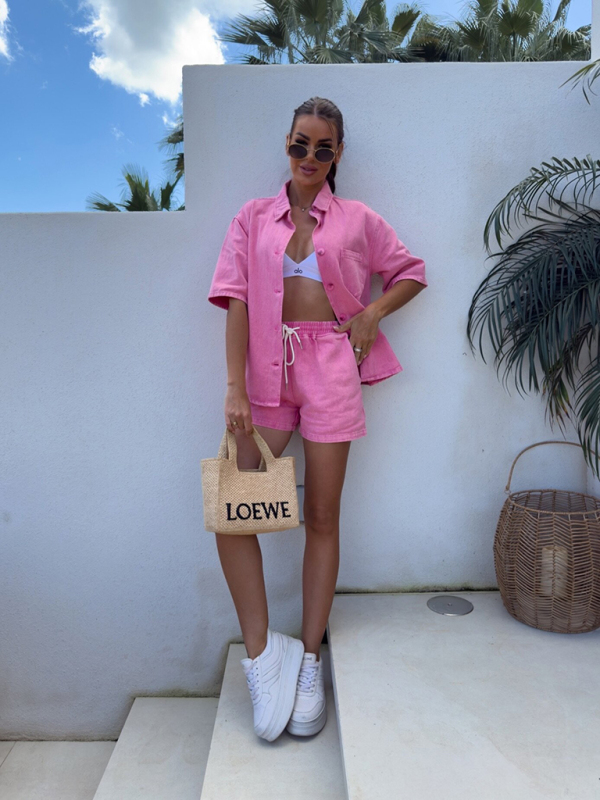 Casual loose short-sleeved shirt and denim shorts set - Image 4