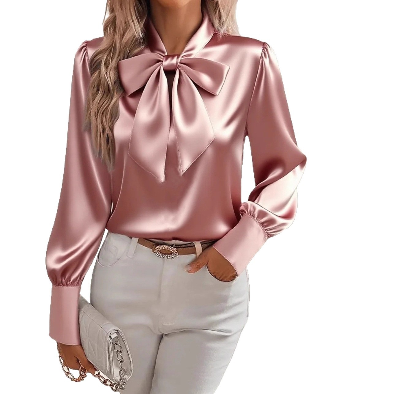 Women's Satin Bow Blouse