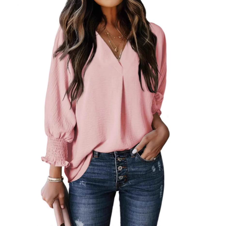 Womens V Neck Bat Sleeve Loose Blouse - Image 5