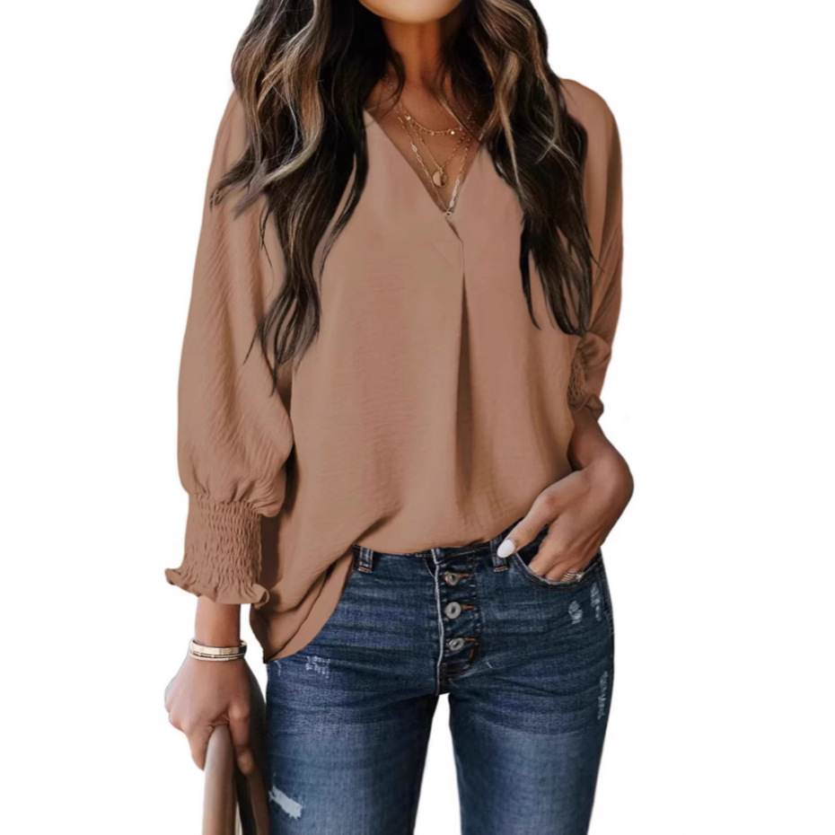 Womens V Neck Bat Sleeve Loose Blouse - Image 3