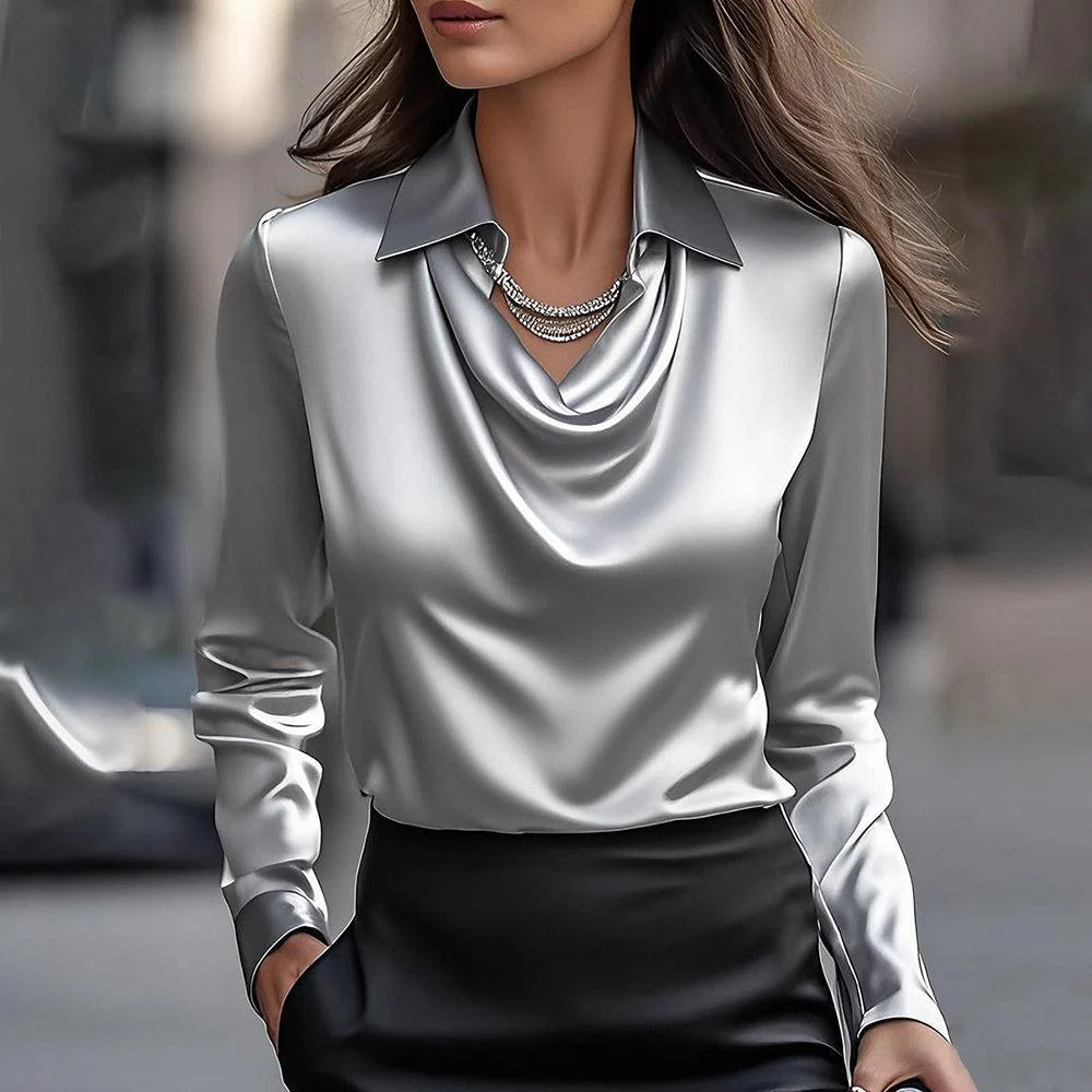 Womens Long Sleeve Satin Blouse - Image 4