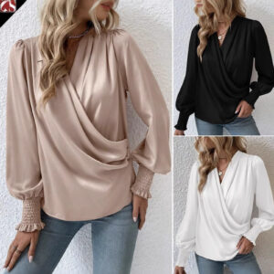 Elegant Women V-neck Lantern Sleeve Shirt