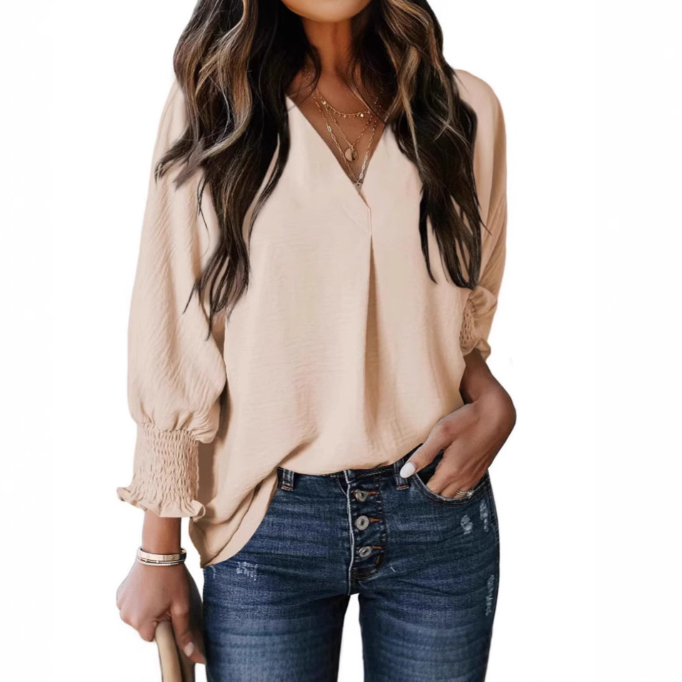 Womens V Neck Bat Sleeve Loose Blouse